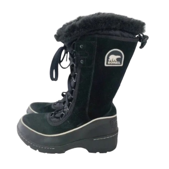 Sorel Tivoli III High Black Suede Leather Mid-Calf Lace Up Winter Snow Boots - Picture 2 of 14